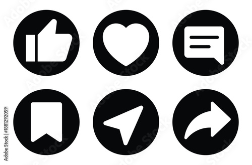 Instagram Media Icons. Like, Comment, Share, Save, Thumb Up and Re post. Web Flat Icon