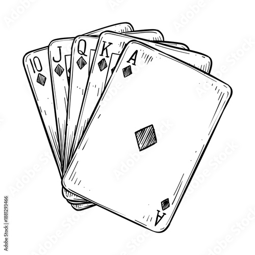 royal flush spades vector hand drawn illustration
