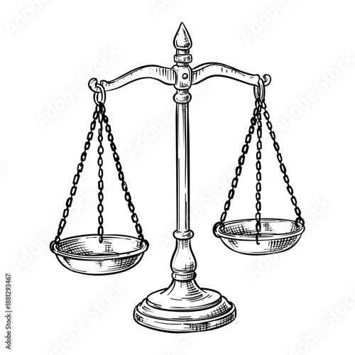 justice scale vector hand drawn illustration