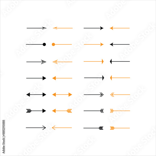 Set Of Mixed Arrow Icons In Black And Orange For Direction, Movement, And Design Visual