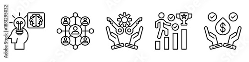 personal value icon set. for professional mindset. icon set contain mindset, networking, ownership, success, value. simple vector line illustration.