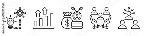 business growth icon set. for customer impact. icon set contain opportunities, growth, money growth, customer, influence. simple vector line illustration.