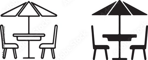 Terrace Cafe Outline and Solid Icon Vector. Rooftop Restaurant Symbol Isolated on White. Rooftop Cafe Icon.