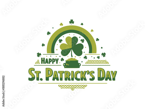 Celebration of St. Patrick's Day with shamrock and rainbow illustration