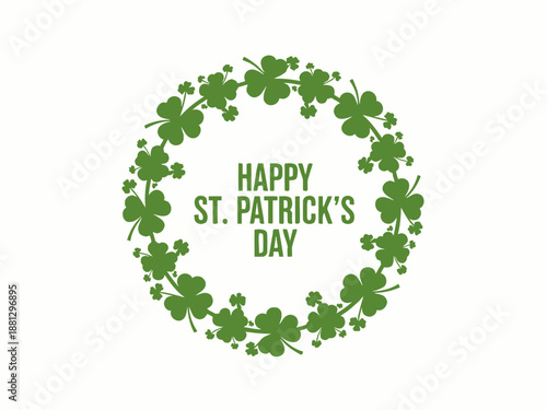 Celebratory St. Patrick's Day illustration featuring shamrocks in a circular wreath design