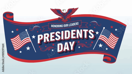 Presidents Day Banner with American Flags and Eagle