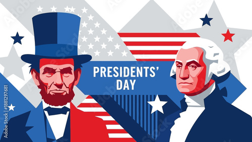Presidents' Day Celebration: Abraham Lincoln and George Washington, USA Flag Background
