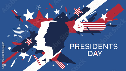 Presidents Day Celebration Abstract with US Flag Elements and Silhouettes