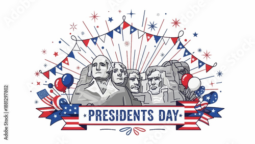Presidents Day Celebration: Mount Rushmore with Fireworks and Bunting