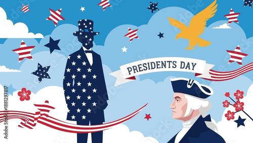 Presidents Day Celebration: Uncle Sam and George Washington with Patriotic Symbols