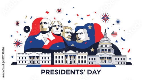 Presidents Day Celebration: US Presidents, Capitol Building, White House, Confetti