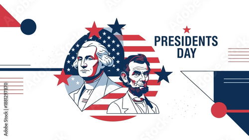 Presidents Day Celebration: Washington and Lincoln with US Flag and Stars