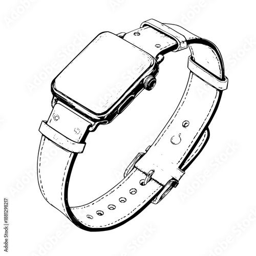 Sketch of a modern smartwatch with leather strap for wearable technology enthusiasts and fashion forward individuals
