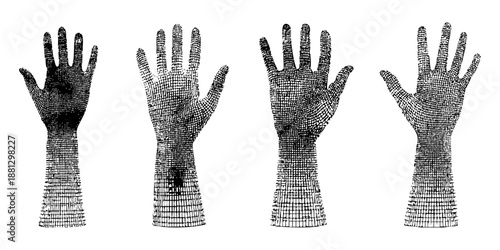 Human hand wireframe digital grid sketch for technology and cyber security concept art