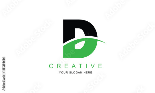 abstract black green creative D letter logo.