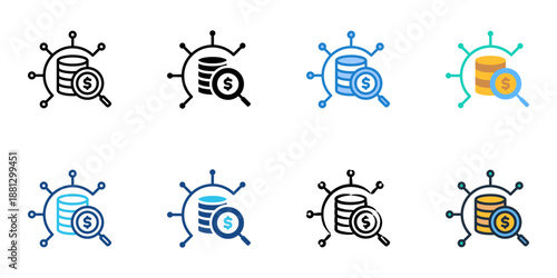Spend Analysis icons set multiple style collection. Editable stroke 
