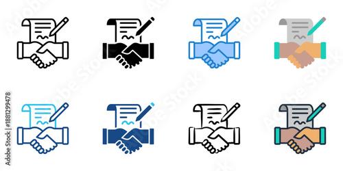Contract Management icons set multiple style collection. Editable stroke 
