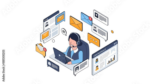 Customer Service Representative Working on Computer.