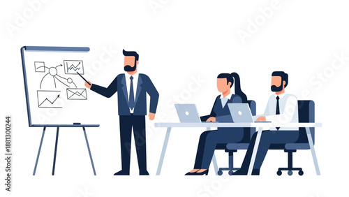 Business Professionals Discussing Strategy at Meeting.