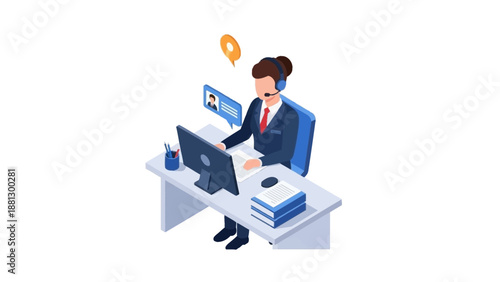 Businessman Working on Computer at Desk.