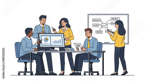 Business Professionals Working Together at Desk.