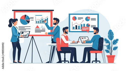 Team Meeting with Graphs and Charts.