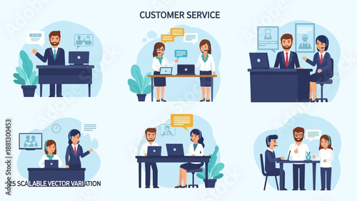 Customer Service Representatives Working on Computers.