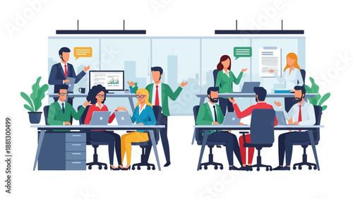 Office Team Collaboration Meeting Scene Illustration.