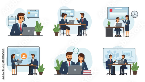 Business Professionals Working on Computers Office.