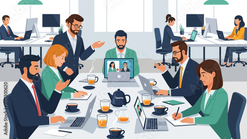 Business Meeting with Video Conference Call.