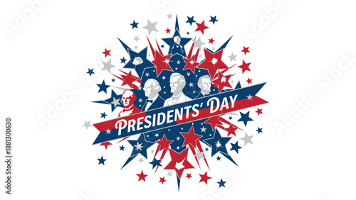 Presidents' Day Celebration with American Flag Stars and Historical Figures