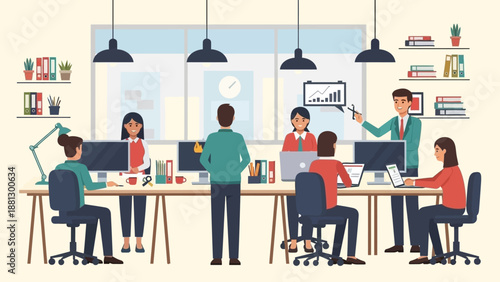 Team Collaboration in Modern Office Setting.