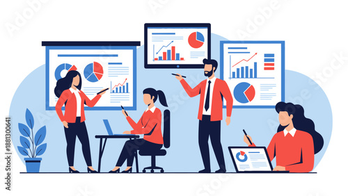 Business Team Analyzing Data and Charts Together.