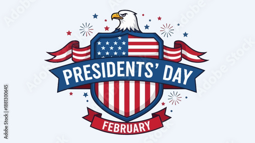 Presidents' Day Celebration with Eagle and American Flag Emblem