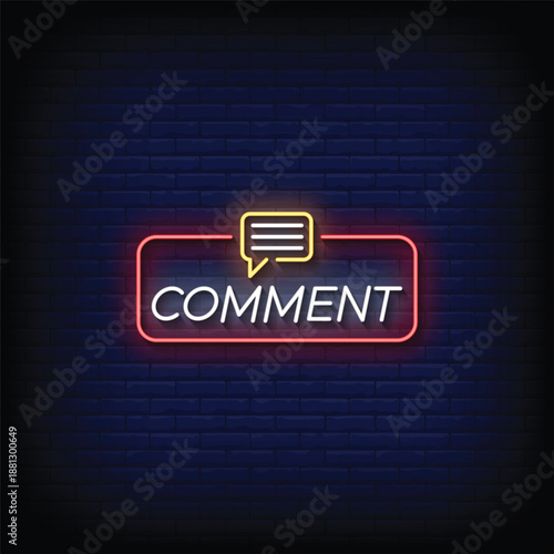 comment neon signboard with brick wall background vector