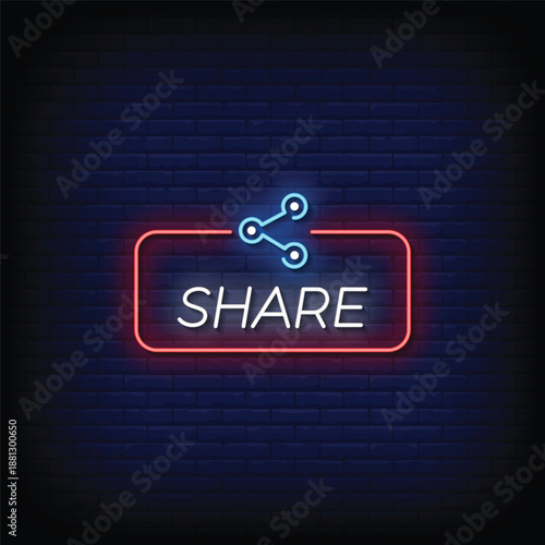 share neon signboard with brick wall background vector