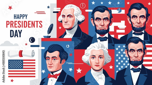 Presidents Day Collage: Washington, Lincoln, and American Flag - Patriotic Celebration