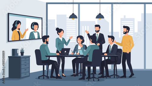 Business Colleagues Collaborating in Modern Office.