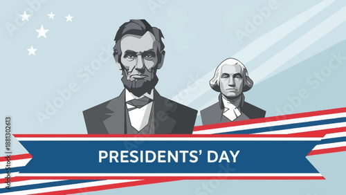 Presidents' Day Illustration: Lincoln & Washington with American Flag Elements