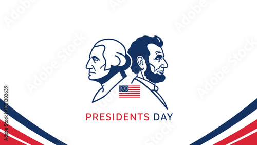 Presidents Day Illustration: Washington and Lincoln with American Flag