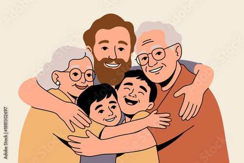 A Loving Family Hugging Three Generations of Joy, Warmth, and Togetherness
