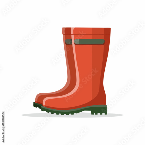 Red rubber wellington boot, weatherproof footwear for gardening, protection in wet or muddy conditions, isolated on white