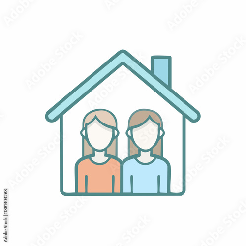 Two Women Inside a House Icon Safe Home Stay Connected Togetherness Illustration