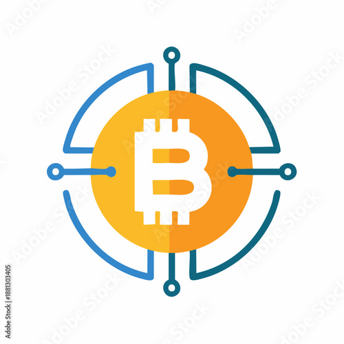 Bitcoin Crypto Technology Emblem Graphic Icon Orange Circular Design