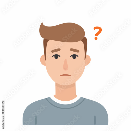 Young Man with a Question Mark Illustration Feeling Doubtful and Confused