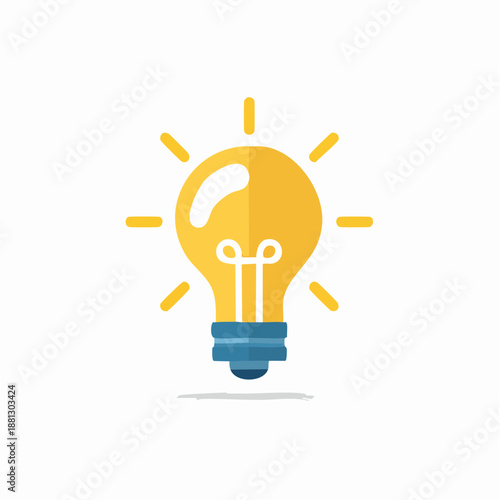 Bright yellow lightbulb illuminating with abstract filament for ideas or innovation in creative process, flat illustration