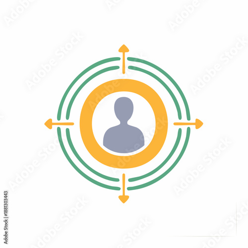 Human target icon in circle, green and orange crosshair, people icon, customer targeting, marketing concept, target audience, vector illustration