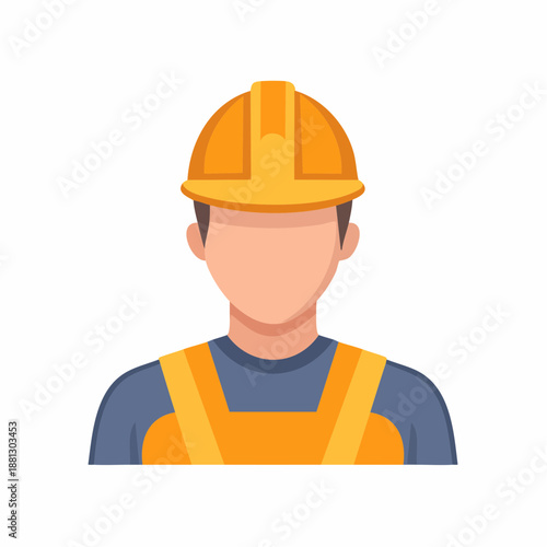Construction worker wearing a yellow hard hat, vest icon illustration