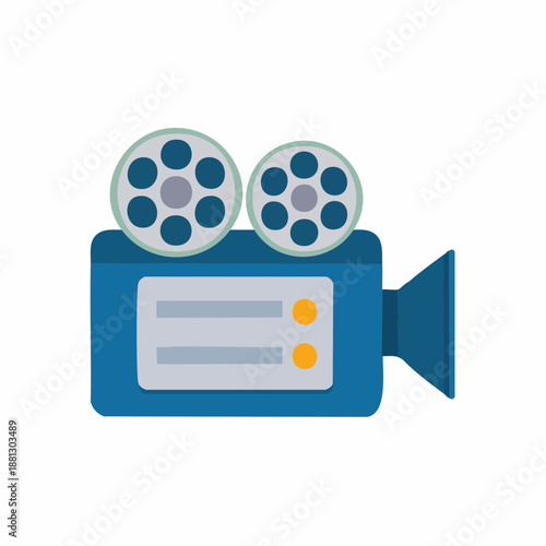 Vintage Film Camera Illustration with Film Reels and Display in Retro Style Movie Making