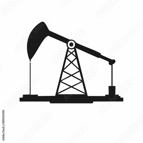 Oil well pumpjack silhouette extraction energy industrial equipment extraction process, petroleum crude production industry, black and white symbol